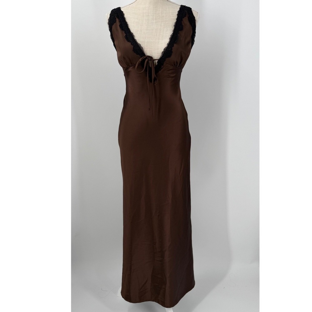 Wild Fable Slip Dress Womens SZ XS Chocolate Brown Lace Trim Fairy Dark Romantic